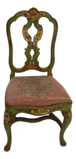 Late 19th Century Green Painted Chair With Beautiful Needlepoint Seat