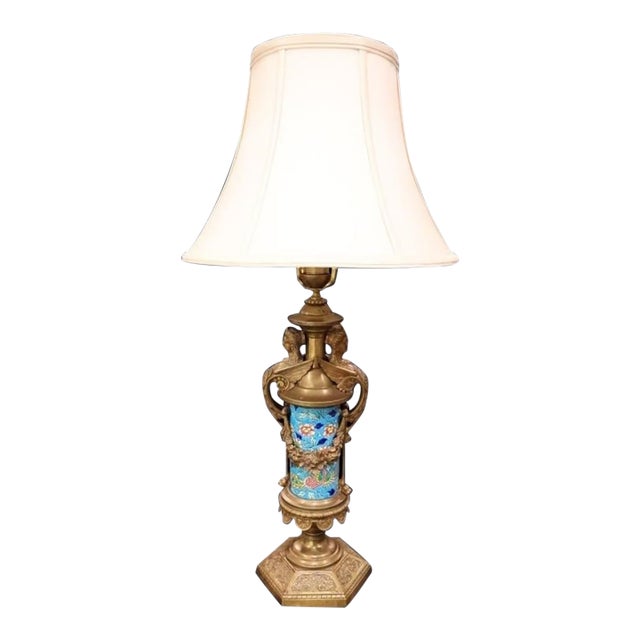 Antique 19th Century French Longwy Enameled Lamp Base With Ormolu Mounts For Sale