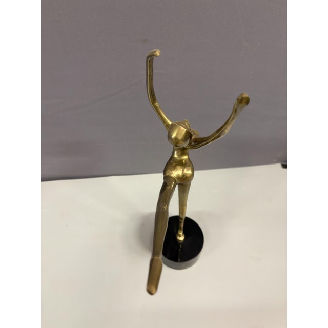 1980s Brass Dancer with Wooden Base, 1980 For Sale - Image 5 of 11