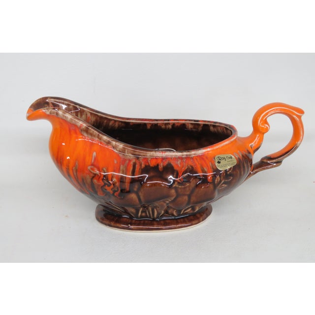 Mid-Century Modern Roy Craft Canada Mushroom Ceramic Pottery Orange and Brown Gravy Boat 4606b For Sale - Image 3 of 14