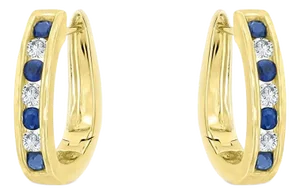 Sapphire Diamond Huggie Earrings .65cttw 14k Yellow Gold, 2 Pieces