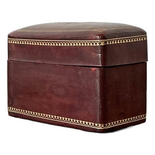 Vintage Gold Embossed Leather Card Box For Sale