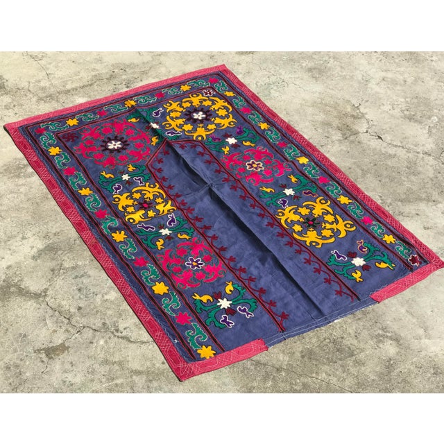 Boho Chic Pink & Blue Suzani Fabric For Sale - Image 3 of 6