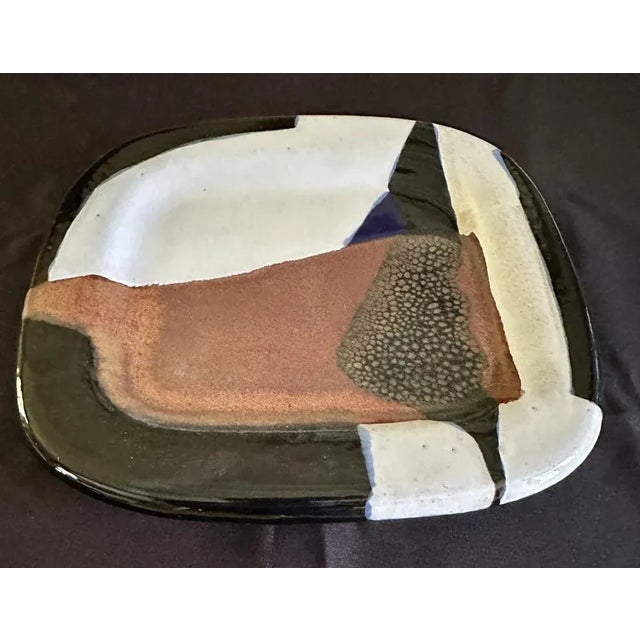 Jacques POUCHAIN, ceramist and painter, ceramic painting with abstract decoration, rare composition by the artist, signed....