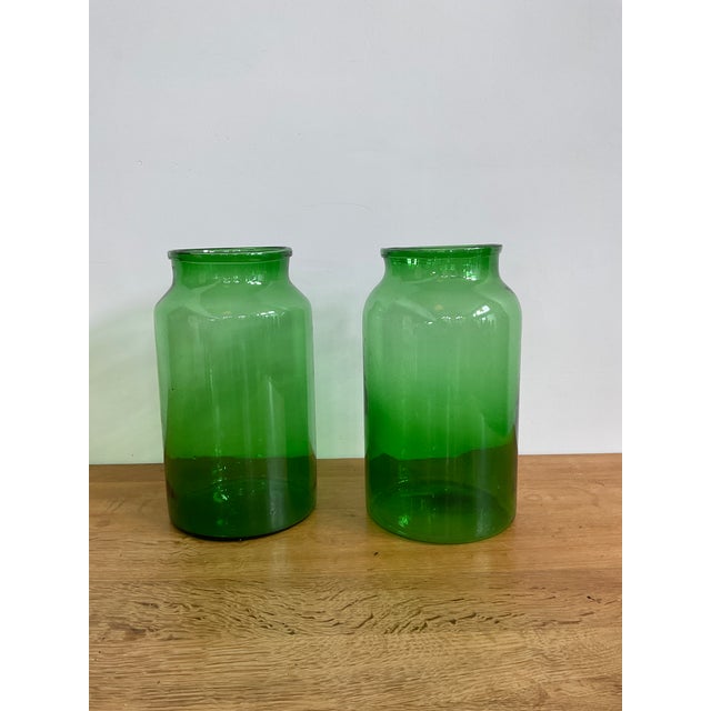 Large Vintage Green Glass Pickle Jar – 15" Hand-Blown Style Vessel For Sale - Image 12 of 12
