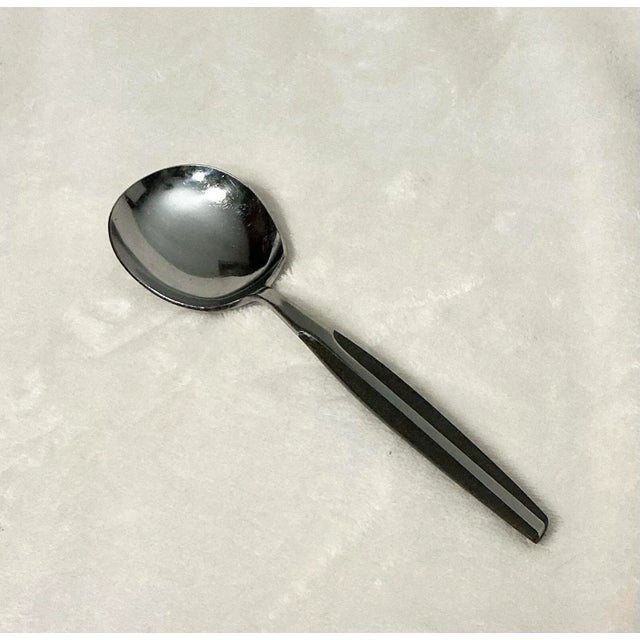 Metal Vintage Eldan Ebosi Stainless Steel Flatware 20 Piece Set Black Handle Danish Modern, Circa 60’s For Sale - Image 7 of 12