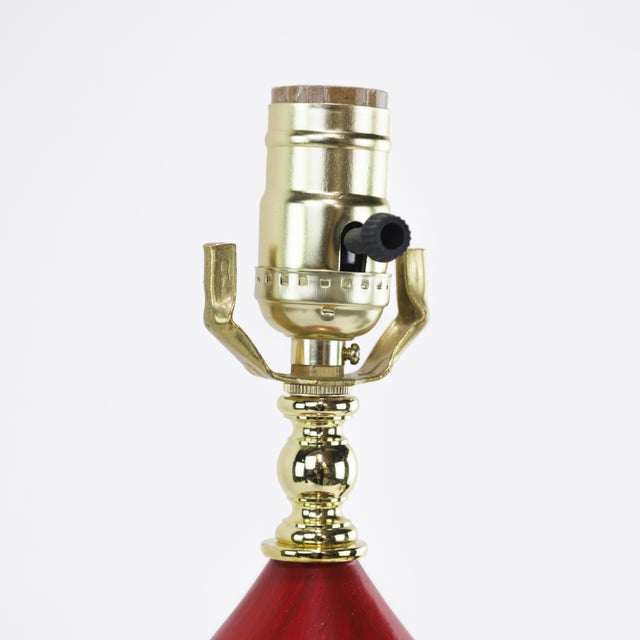 Metal Pair of Vintage Red and White Nautical Lighthouse Table Lamp For Sale - Image 7 of 9