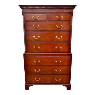 Vintage Drexel Mahogany Chinese Chippendale Eight Drawer Chest on Chest Highboy For Sale