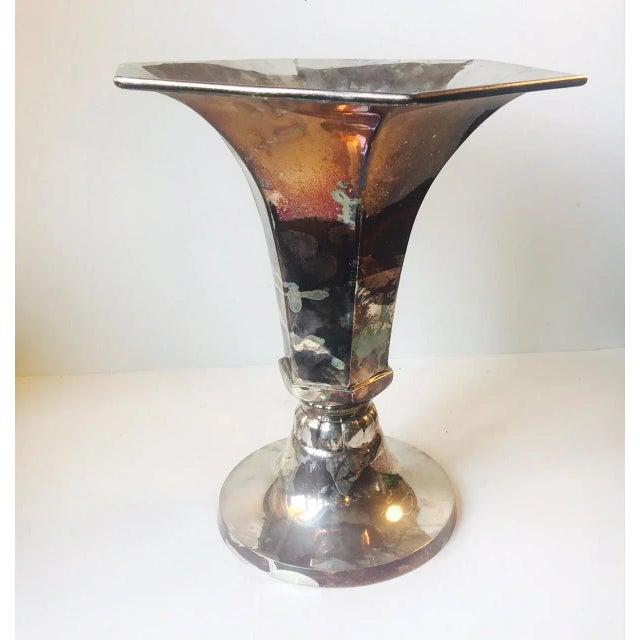 Silver Vintage Scandinavian Art Deco Silver-Plated Hexagonal Floor Vase For Sale - Image 8 of 9