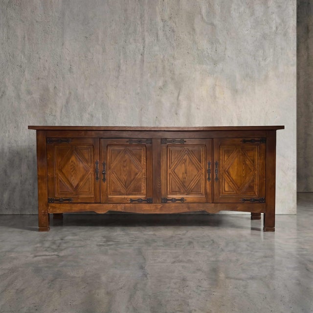 Vintage French Oak Brutalist Sideboard With Iron Hardware, 1970s For Sale - Image 6 of 12