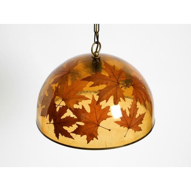 Large Italian Resin Pendant Lamp with Embedded Maple Leaves, 1970s For Sale - Image 6 of 18