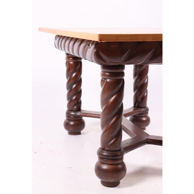 Danish Oak Table with Twisted Legs and Leather Top attributed to Cabine, 1940s For Sale - Image 6 of 10