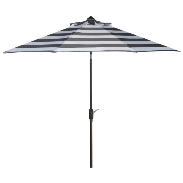 2020s Resistant Fashion Line 9 Ft Auto Tilt Umbrella in Grey & White For Sale - Image 5 of 5