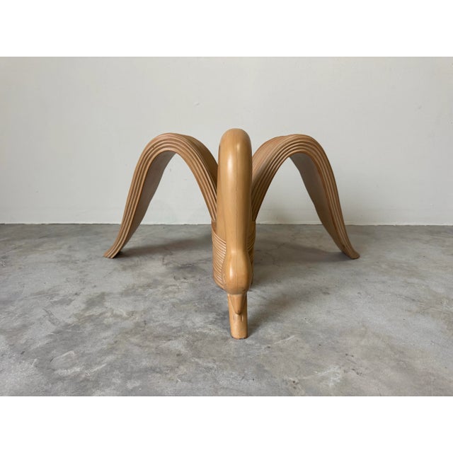 Vintage Coastal Carved Wood Swan Square Coffee Table With Beveled Glass Top/ Sold For Sale In Miami - Image 6 of 11