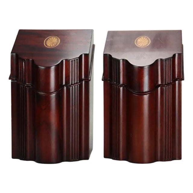 Pair of English Style Mahogany Knife Boxes With Inlaid Patera 20thC For Sale