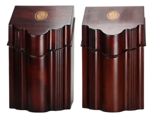 Pair of English Style Mahogany Knife Boxes With Inlaid Patera 20thC