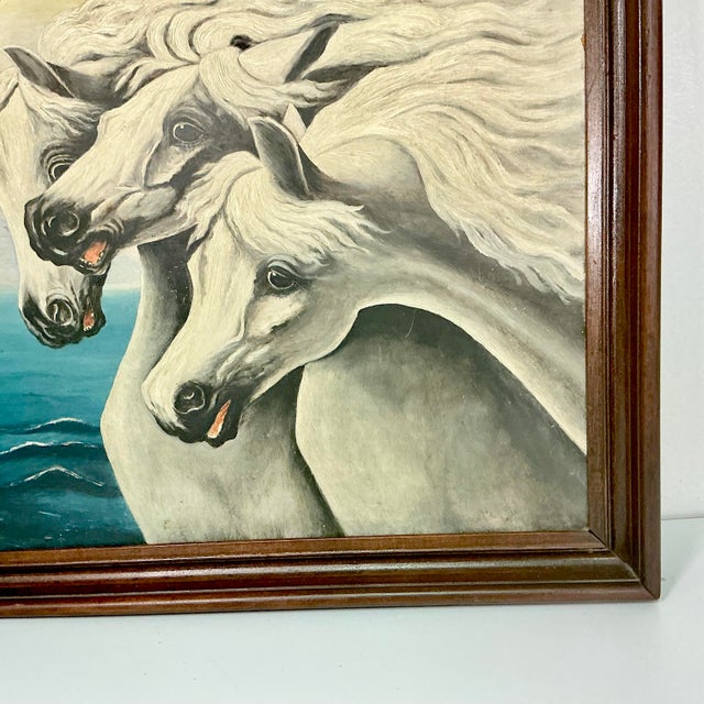 1940s 1940s Vintage Impressionist Mabel Mercer Original Oil Painting - Three American White Horses For Sale - Image 5 of 13
