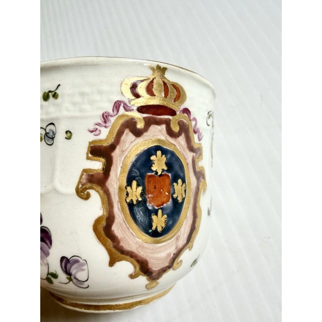 Antique Armorial Pearlware Porcelain Teacup Demitasse, Hand Painted Flowers & Crest For Sale - Image 10 of 12