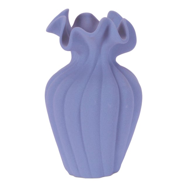 Scalloped Ribbed Stoneware Vase 7.75"H For Sale