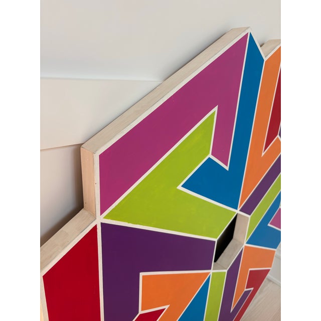 Vintage Large Hard Edge Abstract Geometric Shaped Painting, Manner of Frank Stella For Sale - Image 12 of 12