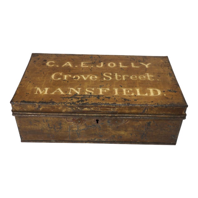 Hand Made Antique Mid 19th Century Grain Painted Steel Cash & Document Box For Sale