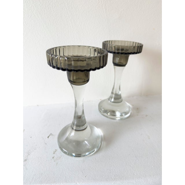 Pair of Early 20th Century Art Deco Glass Candlestick Holders For Sale - Image 9 of 9