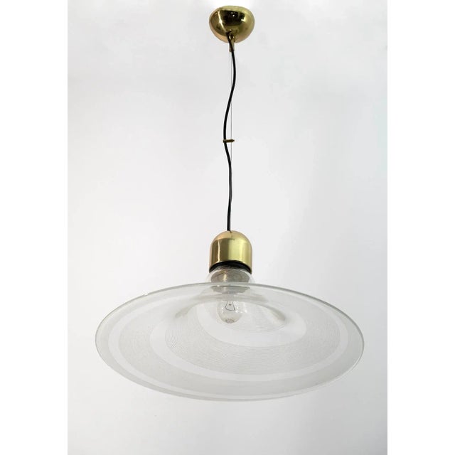 Metal Mid-Century Modern Pendant Lamp in Spiral Murano Glass, Italy, 1970s For Sale - Image 7 of 7
