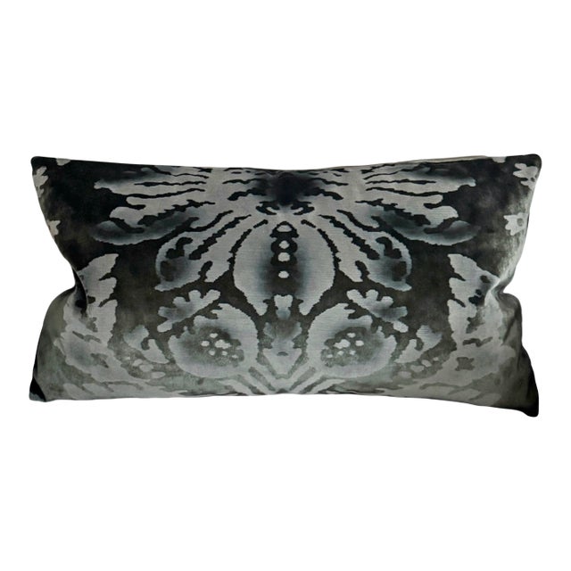 Italian Venezia Verde Velvet Lumbar Pillow For Sale