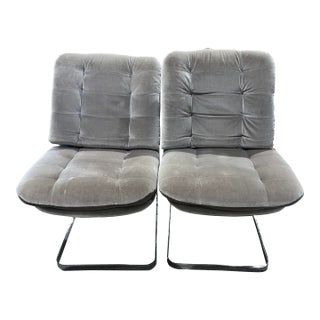 1975 Roche Bobois Gray Tufted Velvet Cantilever Chairs- Set of 2 For Sale