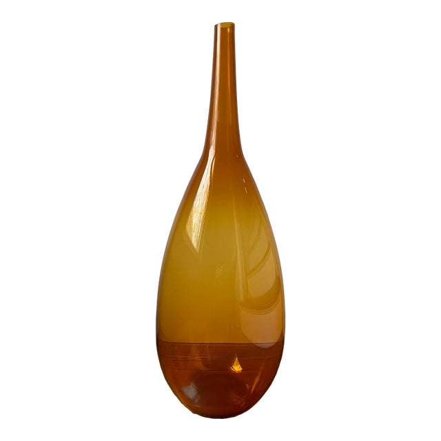 Large Vintage Mid Century Modern Amber Glass Bottle Floor Vase For Sale