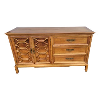 1960s Bohemian Mid-Century Modern Thomasville Shalimar Credenza Small Pecan Hollywood Regency For Sale