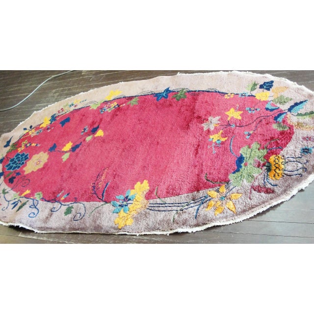 Antique Art Deco Chinese Rug 3'10" X 6'9" Oval For Sale In Chicago - Image 6 of 10