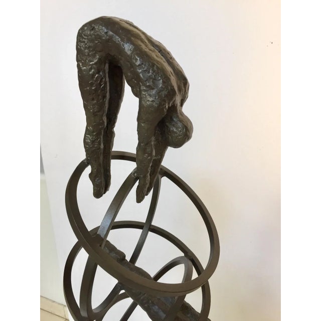 Early 21st Century Brutalist Modern Iron Divers on Marble Stand Sculpture For Sale - Image 5 of 12