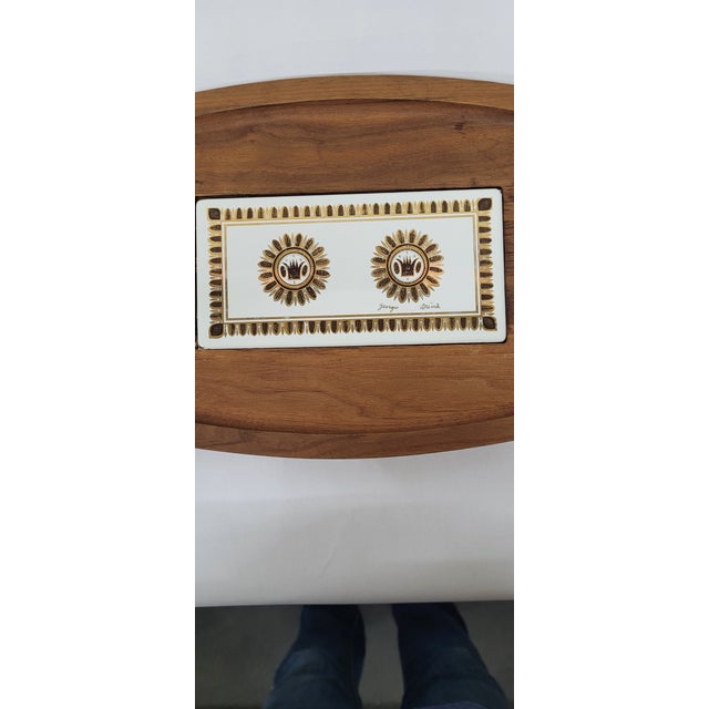 Wood Vintage Mid Century Wood Serving Tray with Ceramic Tile Inlay by Georges Briard For Sale - Image 7 of 11