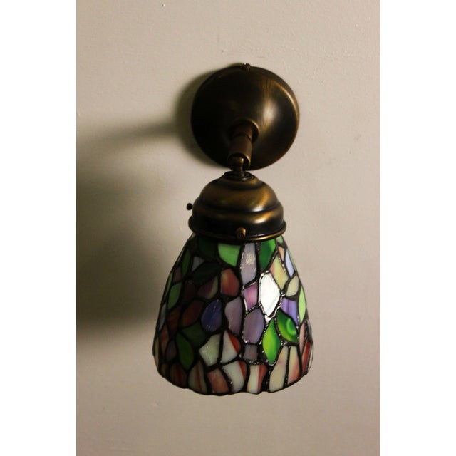 Tiffany Wall Sconce in Stained Glass and Pewter For Sale - Image 9 of 10