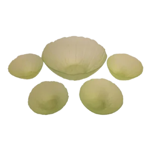 Vintage Frosted Green Glass Cabbage Ware Salad Bowl Serving Set of 5