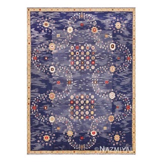 Nazmiyal Collection Stunning Silk and Wool Swedish Inspired Rug For Sale