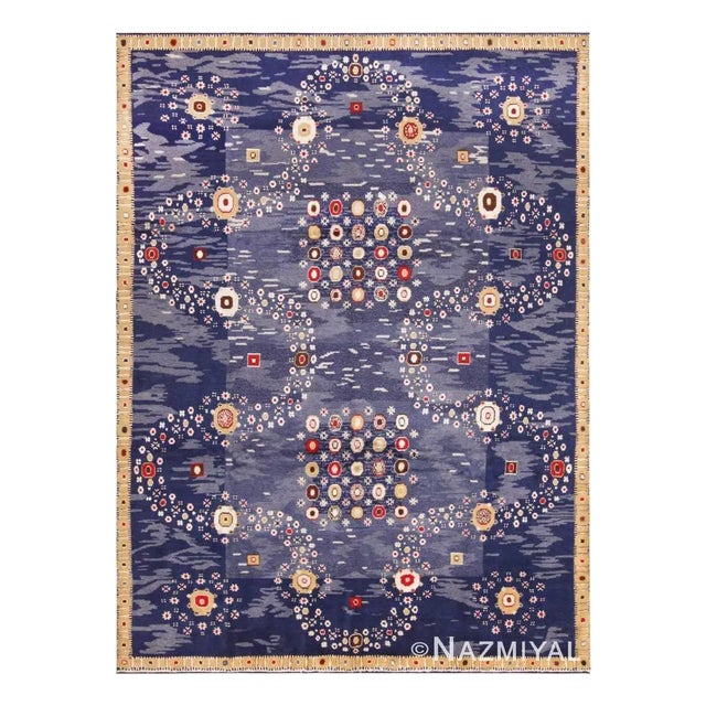 Nazmiyal Collection Stunning Silk and Wool Swedish Inspired Rug For Sale
