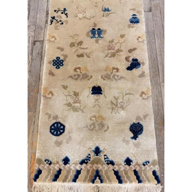 1920s Beige Field Traditional Symbols Art Antique Chinese Peking Small Rug For Sale In New York - Image 6 of 6