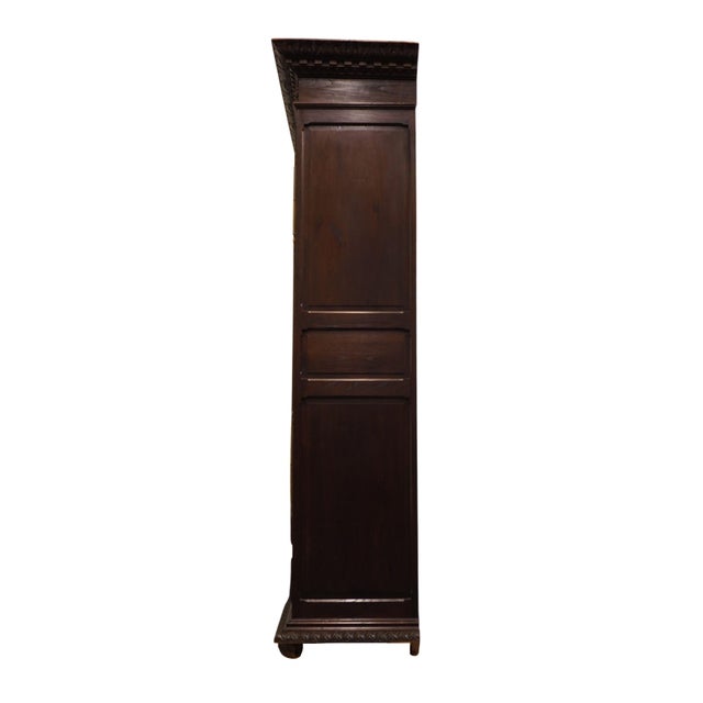 Vintage Antique English Walnut La Baule Escoublac Gothic Jacobean 49" Mirrored Wine Storage Bar / Cupboard For Sale - Image 11 of 12