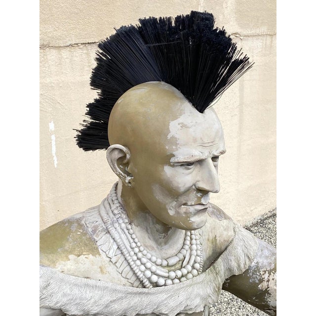 Vintage Life Size Native American Indian Fiberglass Seated Chief and Wolf Statue For Sale - Image 10 of 12