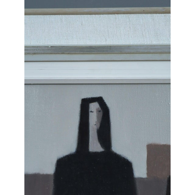 Black Mid-Century Modern 'Silent Companions' Figurative Oil Painting by Swedish Artist Fabian Lundqvist (1913-1989), Framed For Sale - Image 8 of 12