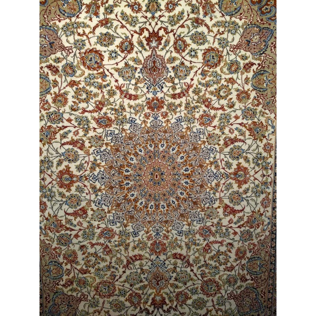 Vintage Persian Isfahan Rug, Hand-Knotted Wool & Silk, Floral Pattern, Ivory & Caramel,7x10 For Sale - Image 14 of 15
