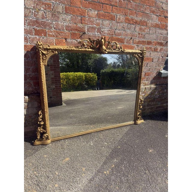 Brown Large Antique English Gilt Overmantle Mirror, 19th Century For Sale - Image 8 of 9