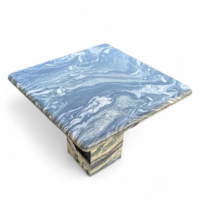 1980s Postmodern Green Figured Marble Pedestal Side Tables, Pair For Sale - Image 15 of 18