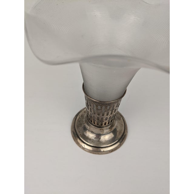 Vintage Sterling Silver Vase With Frosted Ribbed Art Glass Trumpet Insert, Art Deco Style For Sale - Image 12 of 15