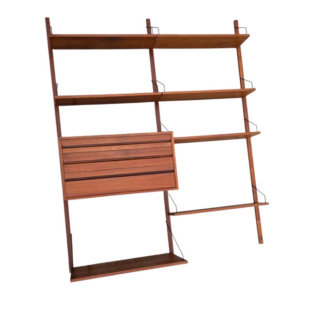 Depth 14.75/15.75/8 (cabinet/deep shelf/ shallow shelf) wonderful danish modern Teak modular wall unit. they...