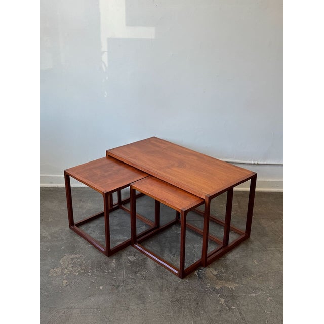 1960s Vintage Hovmand Style Set of 3 Teak Nesting Tables For Sale - Image 5 of 11