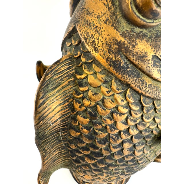 Traditional Vintage Mid Century Cast Resin Koi Fish Sculpture With Aged Bronze Finish For Sale - Image 3 of 10