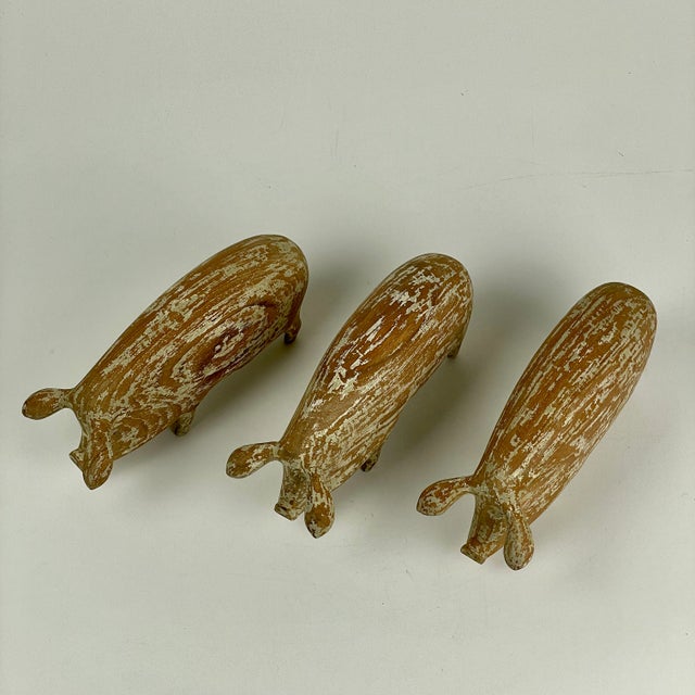 Wood 1990s Set of 3 Vintage Wood Carved Pigs For Sale - Image 7 of 8